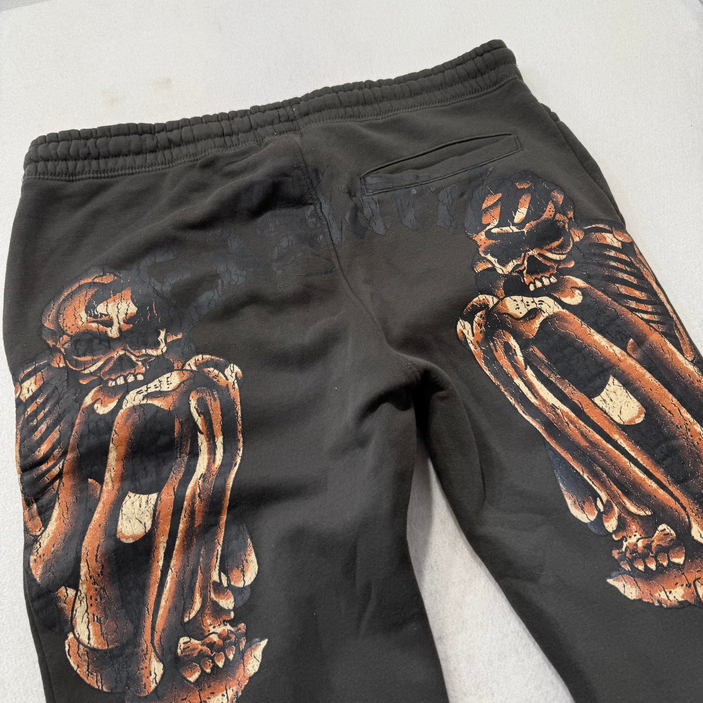 Ed Hardy Women's Black Cotton Flared Sweatpants Gothic Skeleton Graphic Size XL