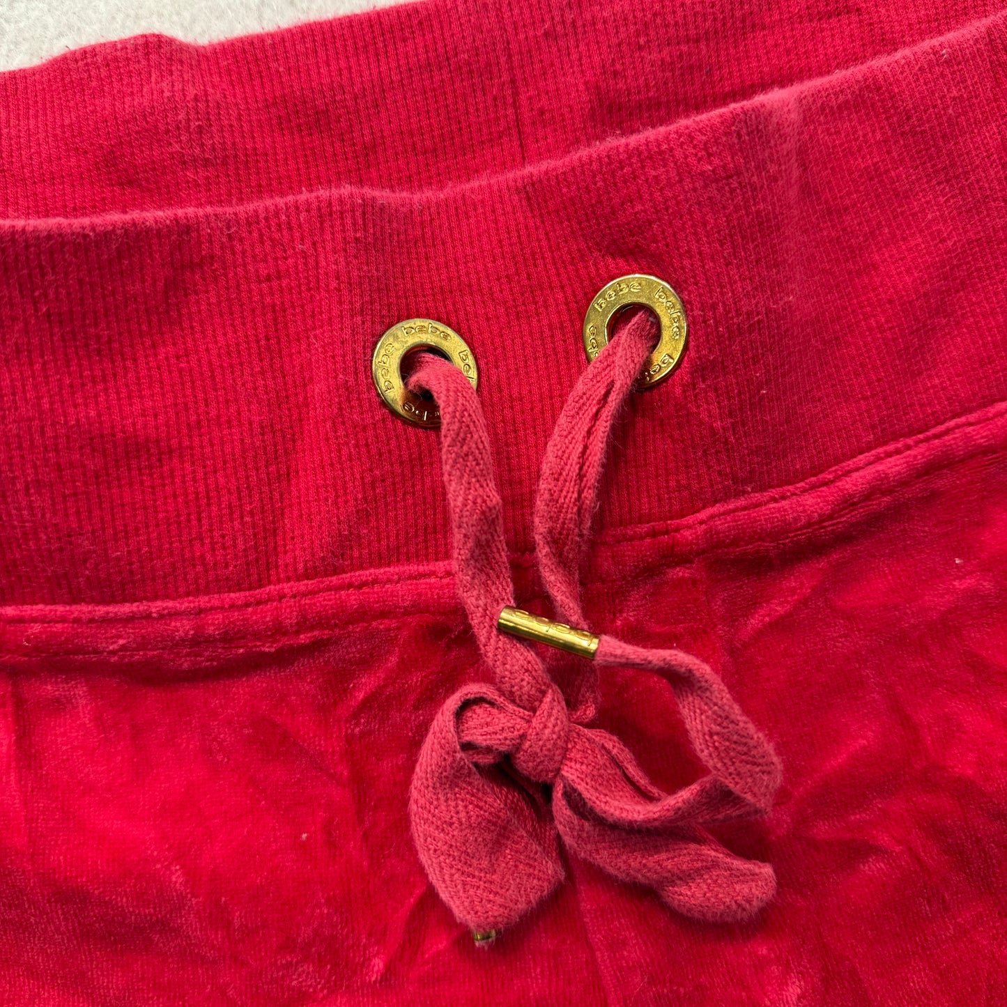 Bebe Women's Chili Pepper Red Velour Flared Track Pant Drawstring Preppy Size M