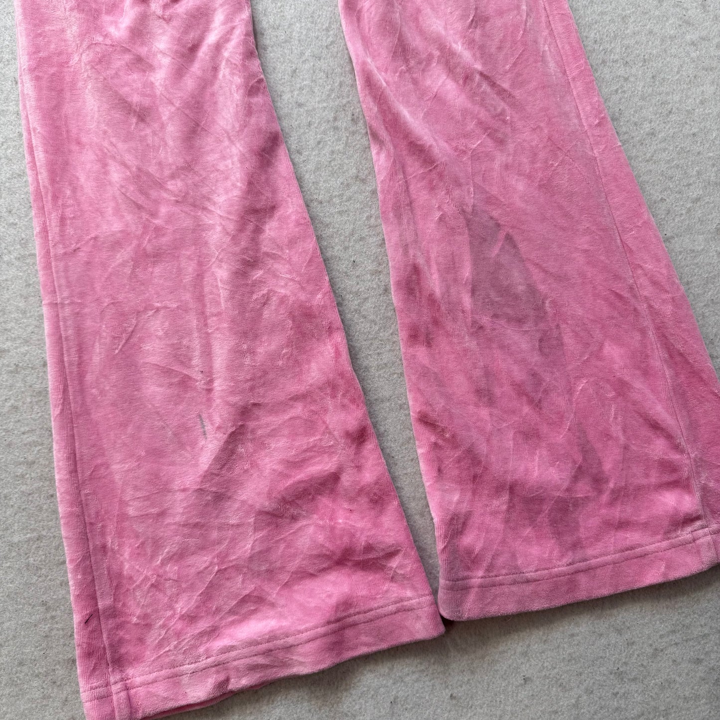 Vintage Juicy Couture Women's Baby Pink Velour Flared Track Pant Pockets Size S