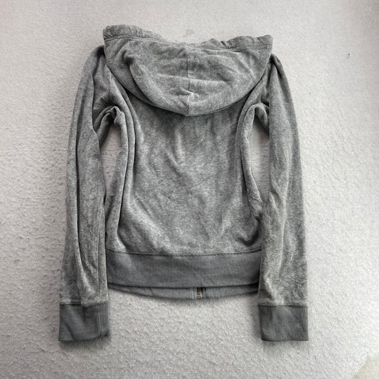 Hollister Women's Gray Velour Zip-Up Hoodie Drawstring Pockets Loungewear Size L