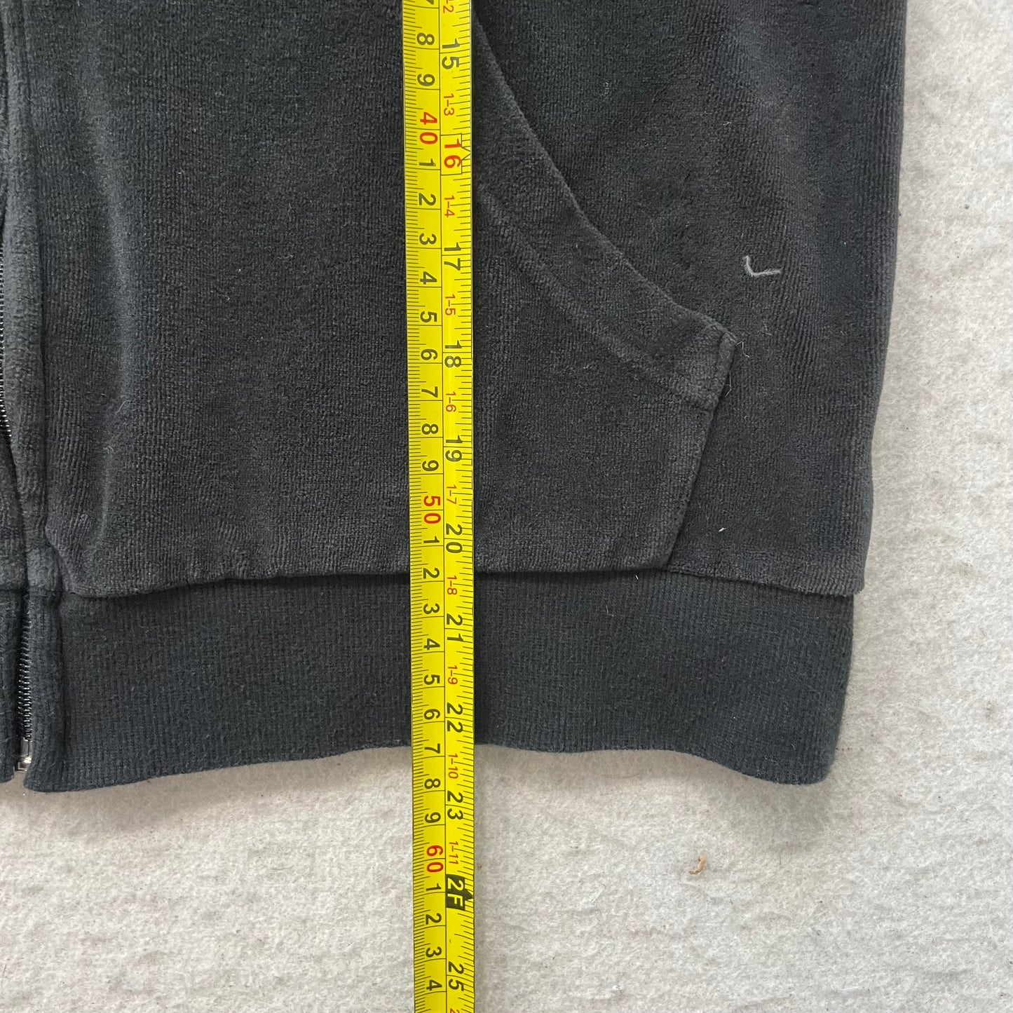 Vintage Juicy Couture Womens Black Velour Zip-Up Hoodie Drawstring Pocket Size L