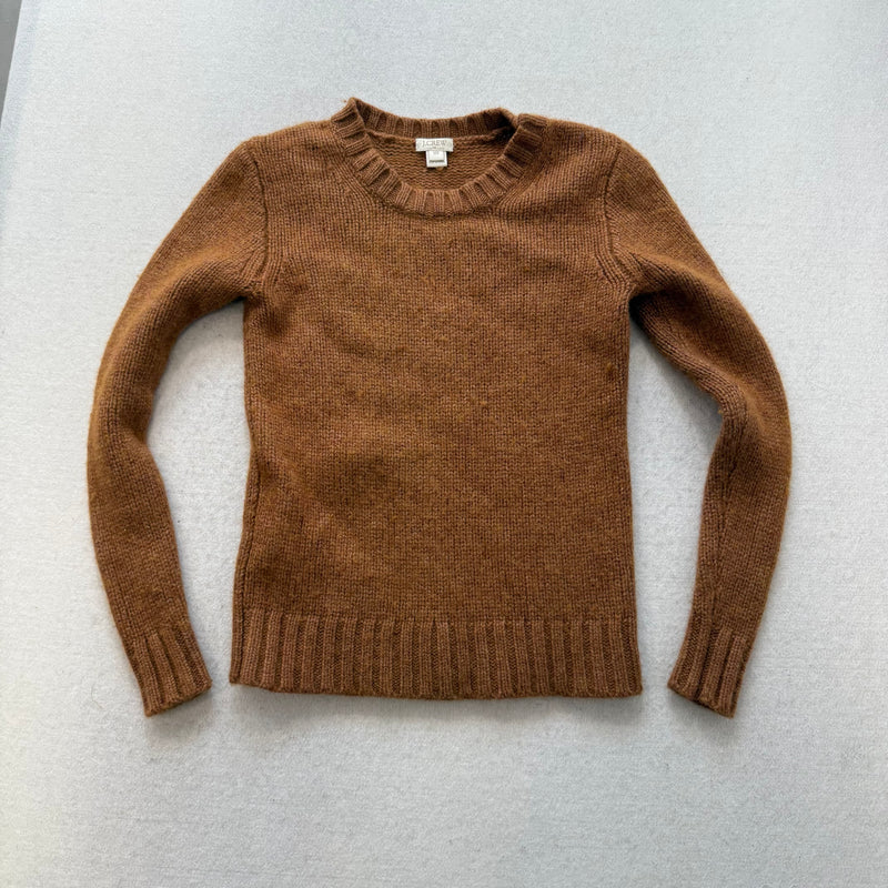 J.Crew Marnie Heather Camel Sweater Crew Neck Pull-Over Ribbed Hem Size XXS