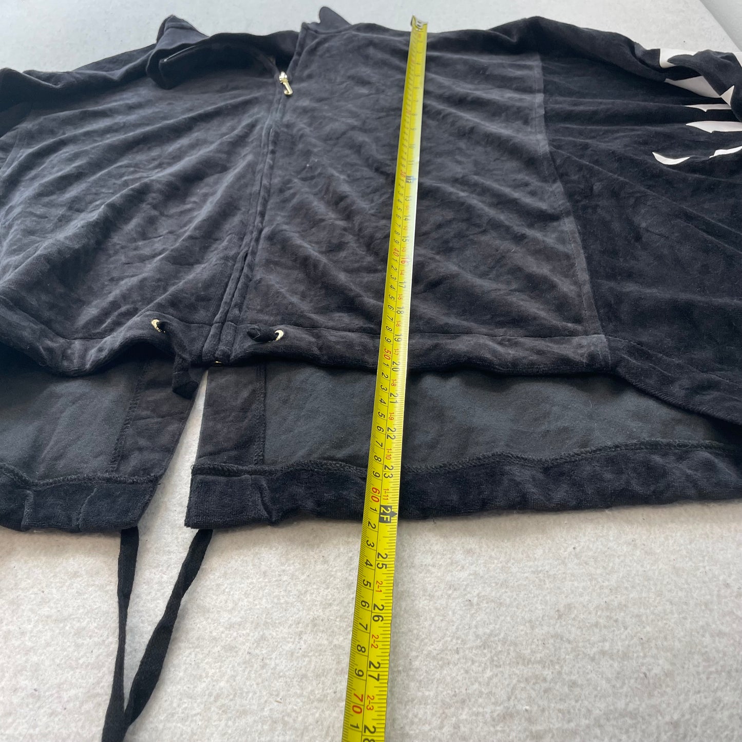 Juicy Couture Womens Black Velour Zip-Up Crop Track Jacket Drawstring Hem Size M