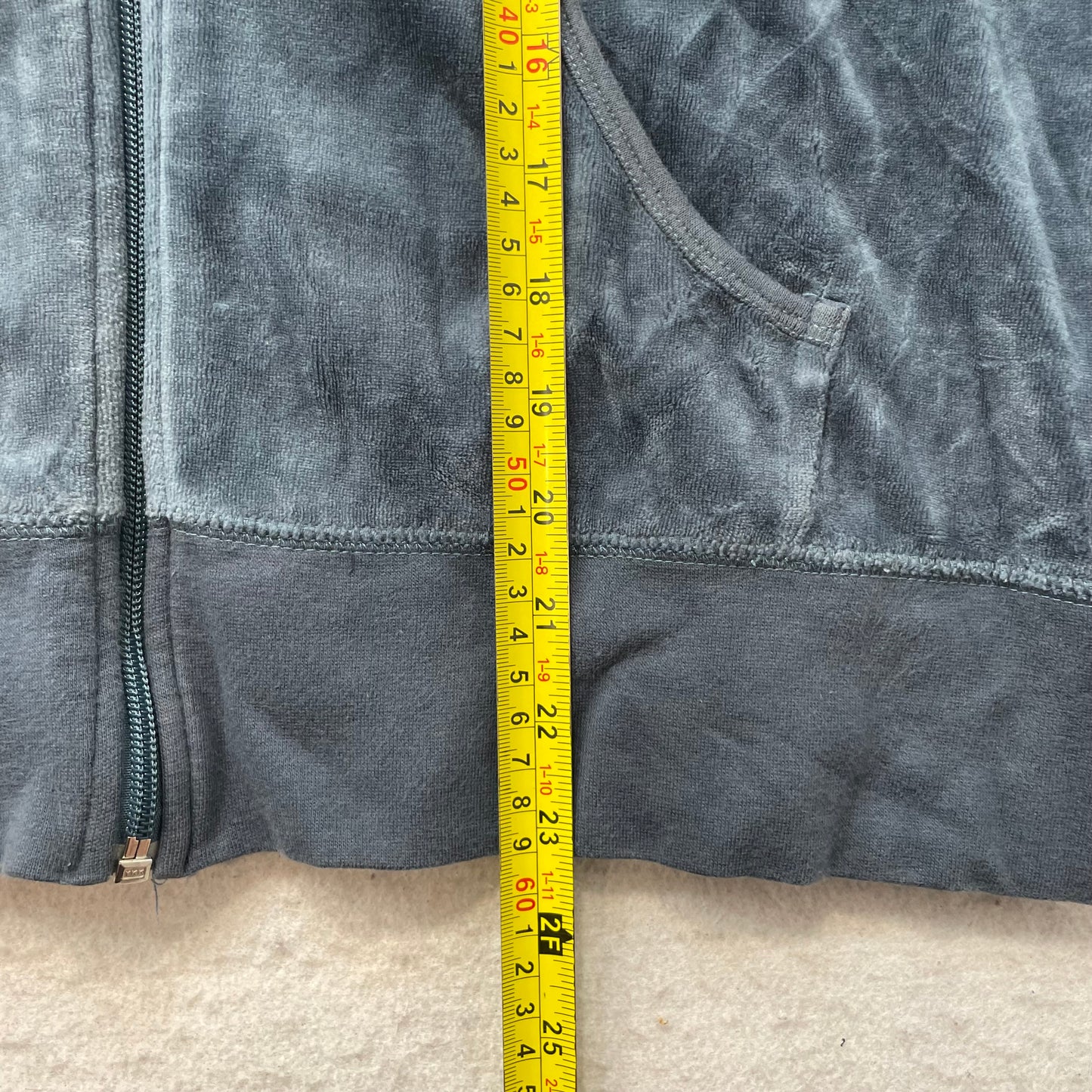 Vintage Juicy Couture Women's Slate Blue Velour Zip-Up Hoodie Drawstring Size L