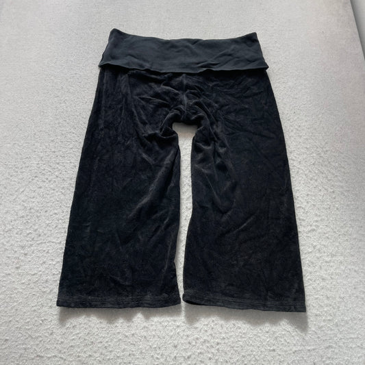 2003 Vintage Juicy Couture Womens Black Terry Cloth Capris Pant Foldovers Size S