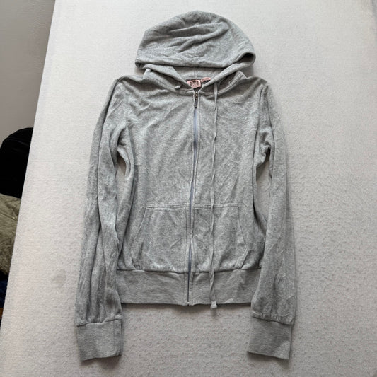 Vtg Juicy Couture Women Heather Gray Velour Tracksuit Set Hoodie & Pant Size M/S