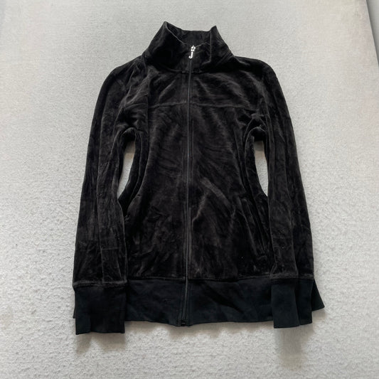 Vintage Juicy Couture Women's Black Velour Tracksuit Set Mock Neck Jacket & Pants L