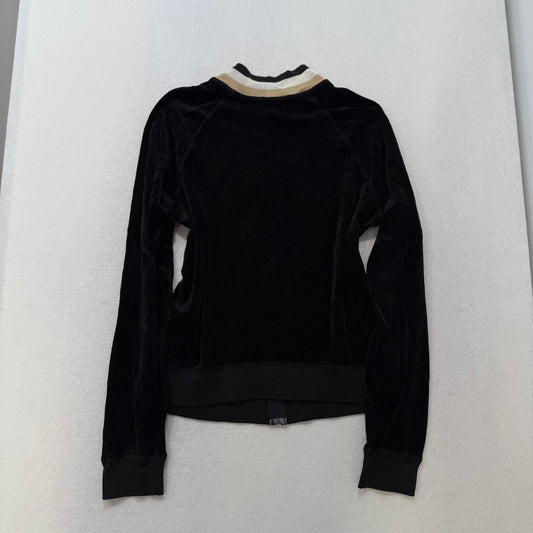Vintage Juicy Couture black velour full zip hoodie with beige/white design size XL