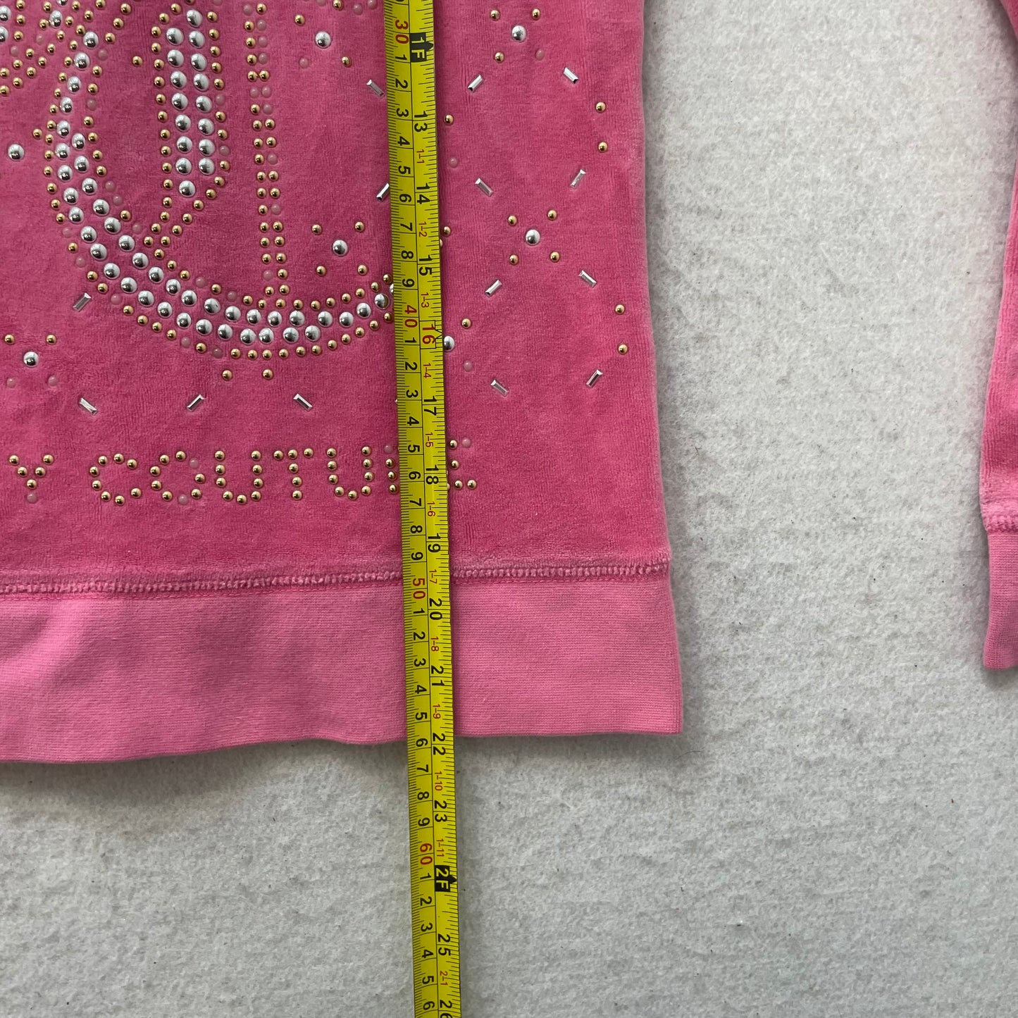 Juicy Couture Women's Pink Velour Full Zip Hoodie Rhinestone Studded Logo Size S