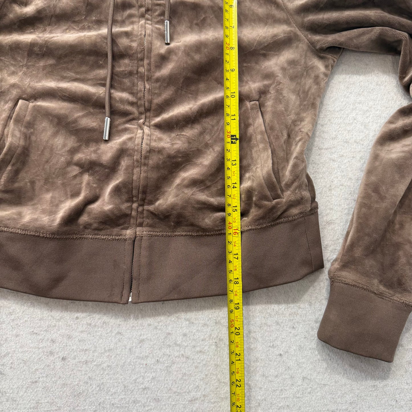 Juicy Couture Women's Brown Velour Zip-Up Cropped Hoodie Rhinestones Logo Size S