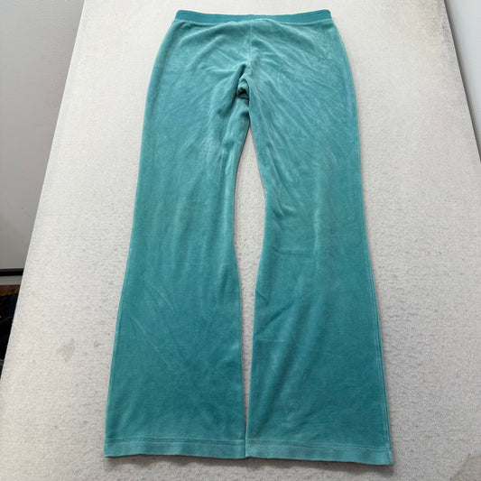 Vintage Juicy Couture Women's Teal Velour Flared Track Pants Drawstring Size S