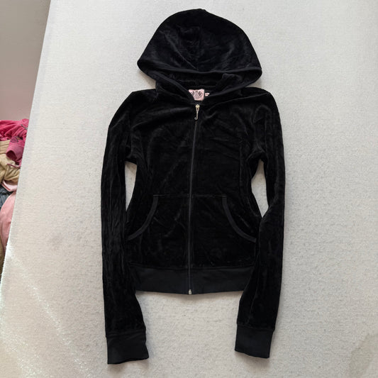 Juicy Couture Scottie Dogs Black Velour Tracksuit Set Hoodie & Pants Size M/S