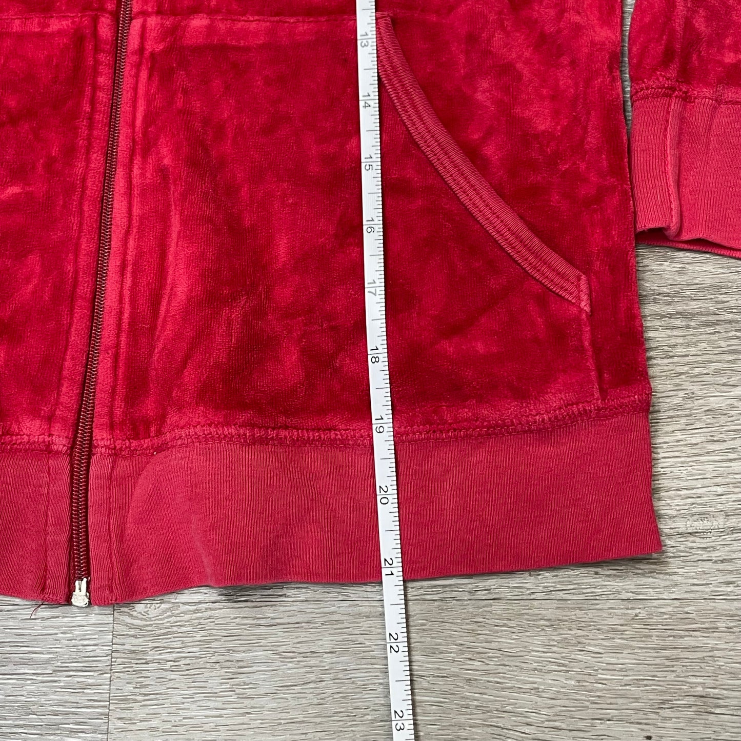 2003 Vintage Juicy Couture Women Rich Red Velour Zip-Up Hoodie Loungewear Size L