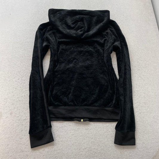 Juicy Couture Women's Black Velour Zip-Up Hoodie Long Sleeves Pockets Y2k Size L
