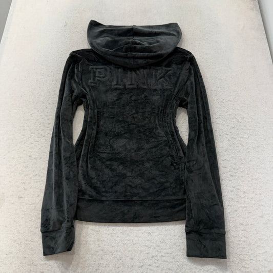 Victoria's Secret PINK Women's Black Velour Zip-Up Hoodie Loungewear Pockets - S