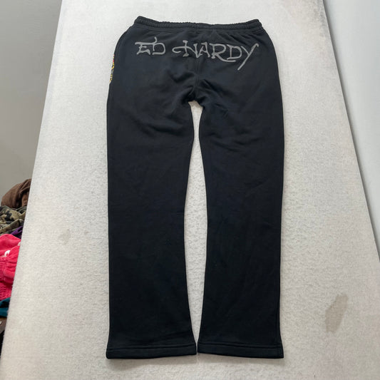 Ed Hardy Tiger Men's Black Fleece Sweatpants Drawstring Pockets Regular Size M