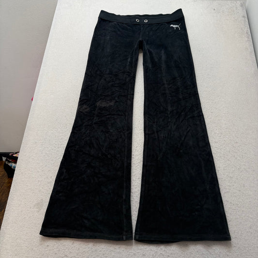 Victoria's Secret PINK Women's Black Velour Flared Track Pant Sequin Logo Size S