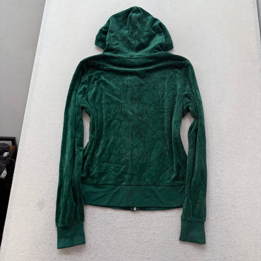 Vintage Juicy Couture Womens Hunter Green Velour Zip Up Hoodie Preppy Y2K Size L