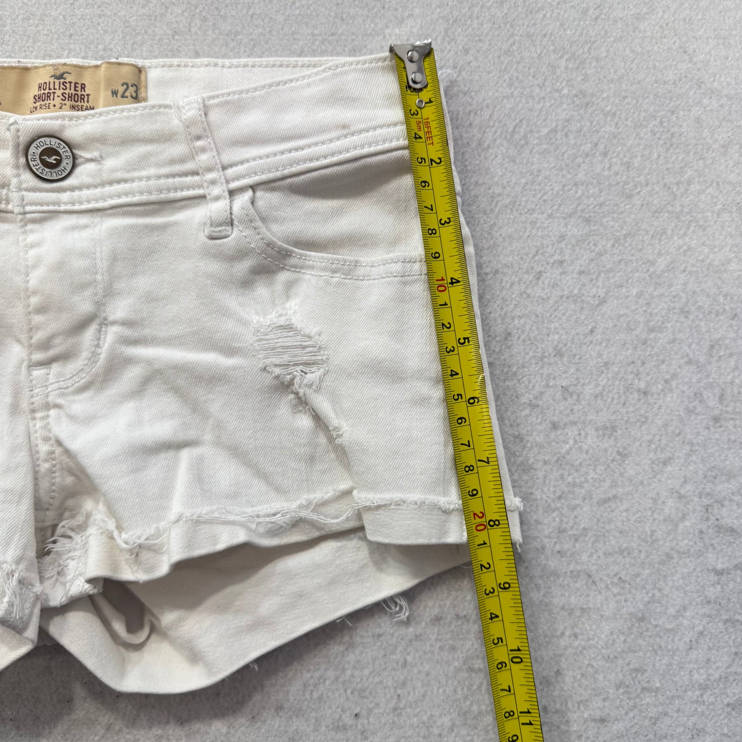 Hollister Womens White Denim Distressed Short-Shorts Low-Rise Frayed Hem Size 23