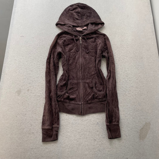 Vintage Juicy Couture Women's Brown Velour Tracksuit Sets Hoodie & Pant Size S