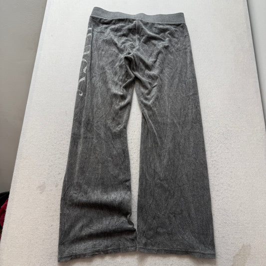Juicy Couture Womens Gray Velour Flare Track Pant Glitter Logo Drawstring Size L