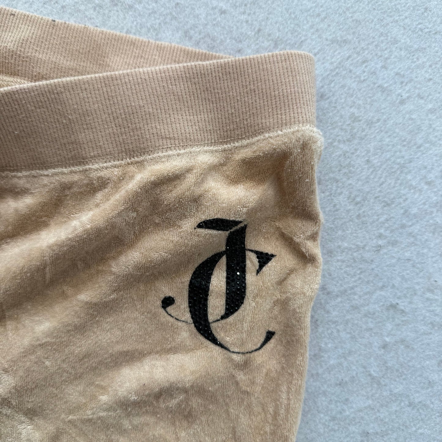 Juicy Couture Women's Tan Terrycloth Straight Leg Track Pant Snap Pockets Size M