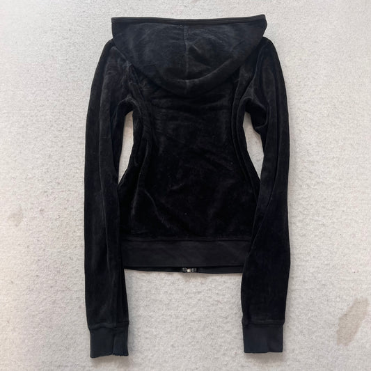 2003 Vintage Juicy Couture Women's Black Velour Zip-Up Hoodie Loungewear Size L