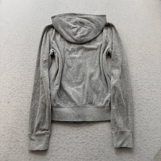 Juicy Couture Women's Grey Velour Long Sleeve Zip-Up Hoodie Pockets Y2K Size M