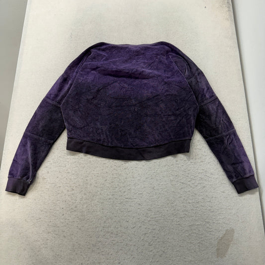 True Religion Women's Deep Purple Velour Crop Top Dropped Shoulders Side Zip - S