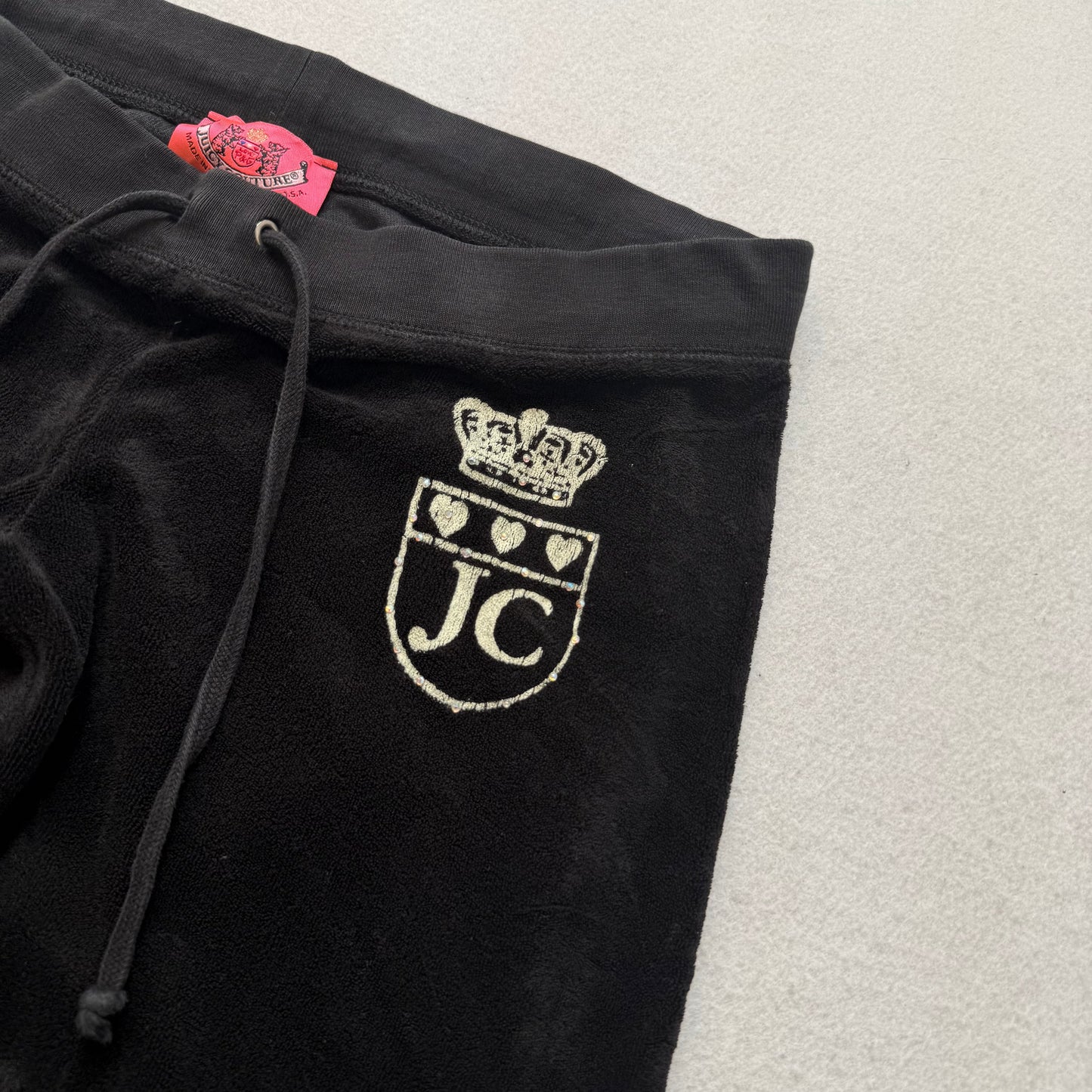 2003 Vintage Juicy Couture Women's Black Terry Cloth Flared Track Pants Size P