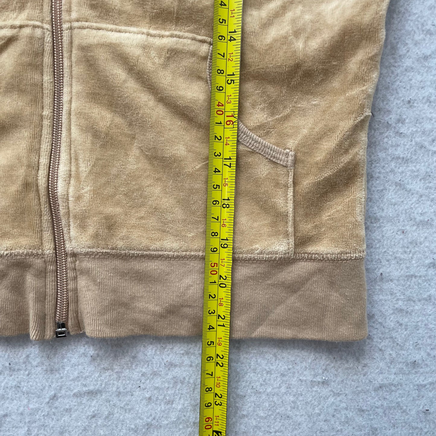 Juicy Couture Scottie Dogs Women's Camel Velour Zip-Up Hoodie Rhinestones Size M