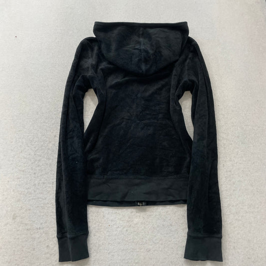 Vintage Juicy Couture Women's Black Velour Full Zip Hoodie Pockets Y2k Size L