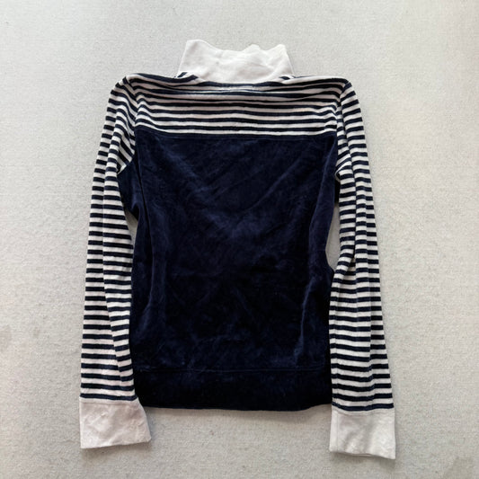 Lauren Ralph Lauren Women's Navy White Striped Velour Zip Up Track Jacket Size S