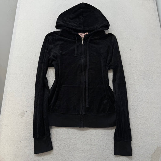 Vintage Juicy Couture Queen Couture Women's Black Velour Tracksuit Set Size L/XL