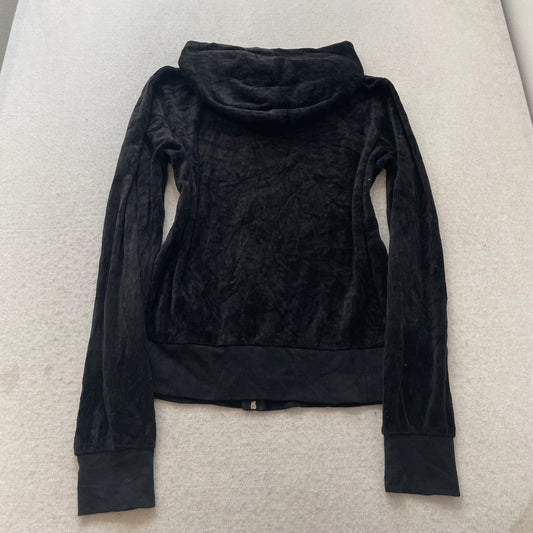 Juicy Couture Women's Black Velour Zip-Up Hoodie Drawstring Pockets Y2k Size XL