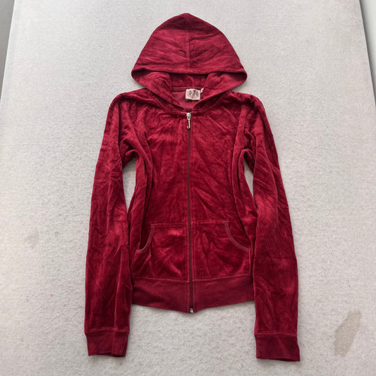 Vintage Juicy Couture Scottie Dogs Women's Maroon Velour Zip-Up Hoodie Size L