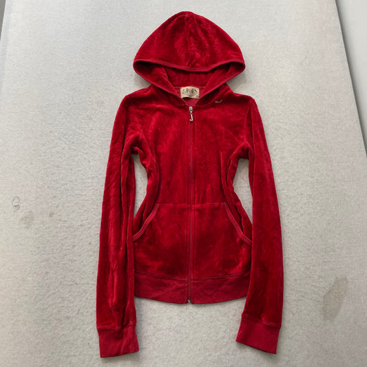 2003 Vintage Juicy Couture Scottie Dogs Womens Dark Red Velour Hoodie Y2k Size M