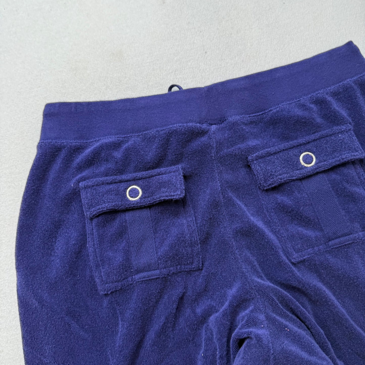 Juicy Couture Women's Navy Blue Terry Cloth Flared Leg Track Pant Pockets Size M