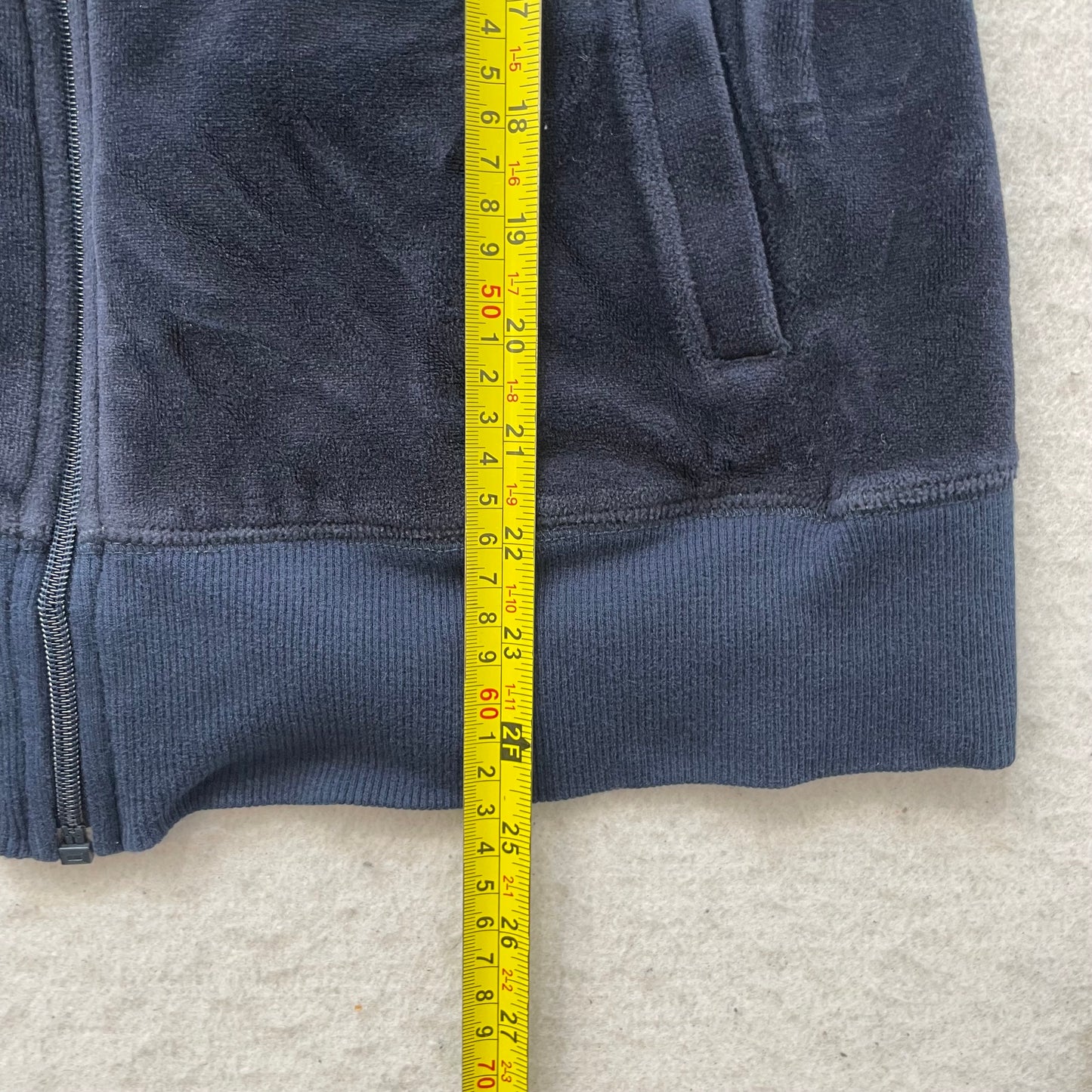 Vintage Juicy Couture Women's Navy Blue Velour Track Jacket Pockets Y2K Size L