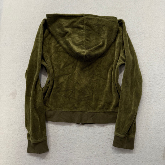 Juicy Couture Women's Olive Green Velour Zip-Up Hoodie Drawstring Pockets Size M