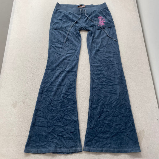 Vintage Juicy Couture Womens Slate Blue Velour Flared Track Pant Dog Logo Size S
