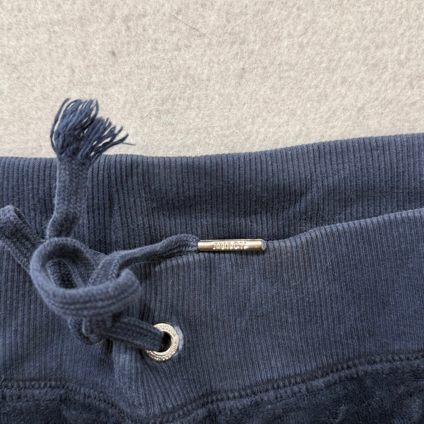 Vintage Juicy Couture Women's Navy Velour Flared Track Pants Loungewear Size L