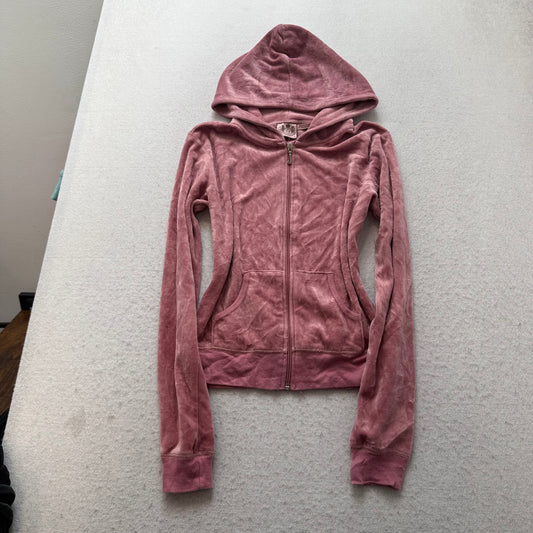 Juicy Couture Scottie Dogs Womens Dusty Pink Velour Zip-Up Hoodie Classic Size M