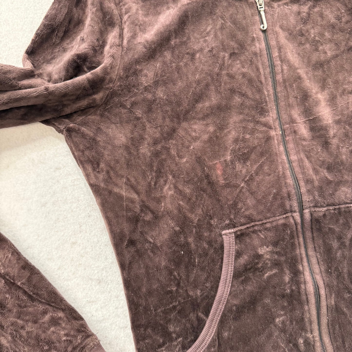 Juicy Couture Womens Dark Brown Velour Tracksuit Set Hoodie & Pant Logo Size M/L