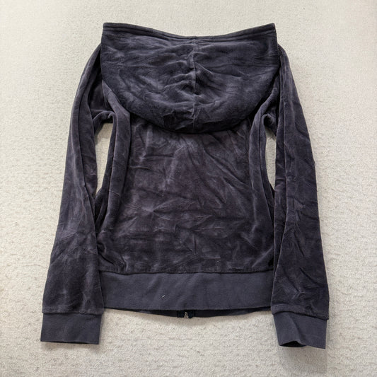Juicy Couture Women's Black Velour Zip-Up Hoodie Pockets Loungewear Y2K Size L