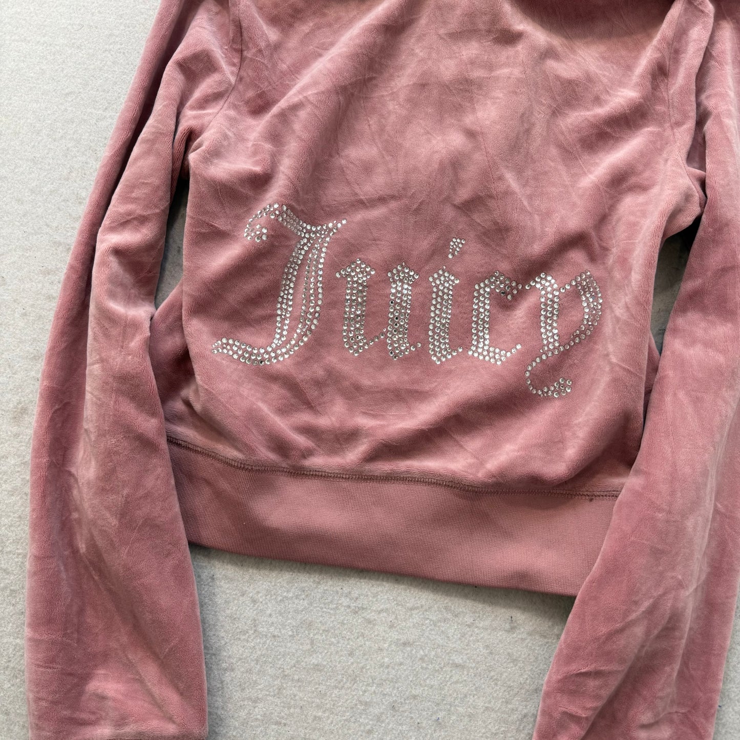 Juicy Couture Women's Dusty Rose Velour Zip-Up Hoodie Rhinestone Logo Y2K Size S
