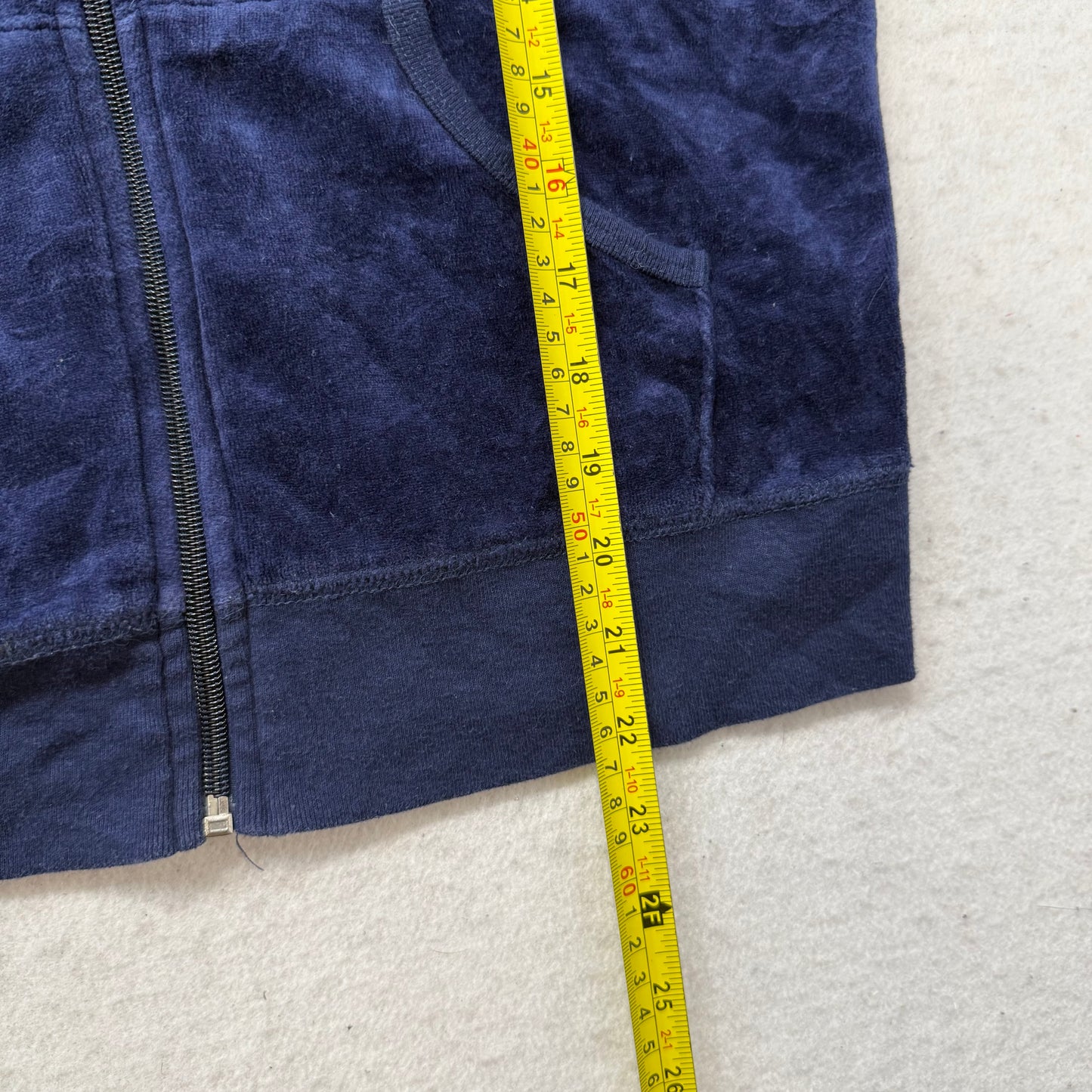 Juicy Couture Women's Navy Velour Full Zip Hoodie Graphic Logo Loungewear Size M