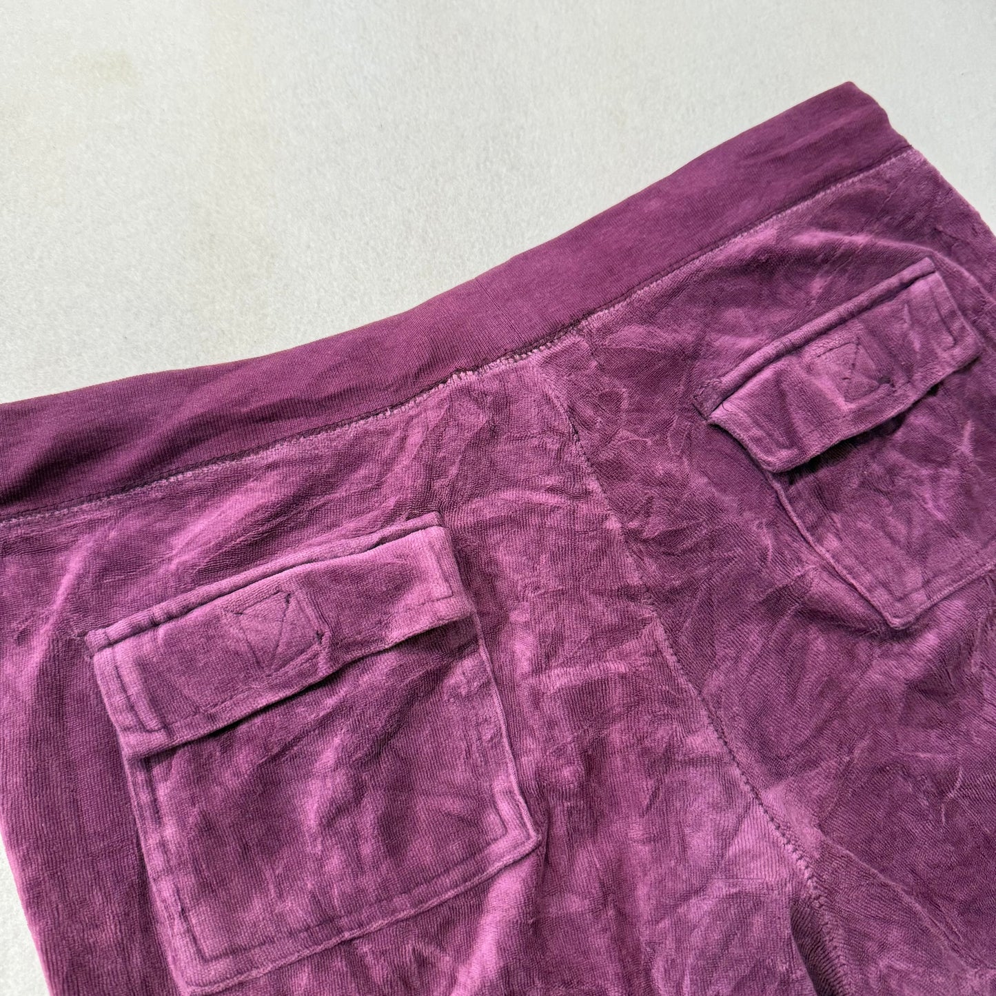 Juicy Couture Women's Plum Velour Flared Track Pant Back Flap Pockets Size M