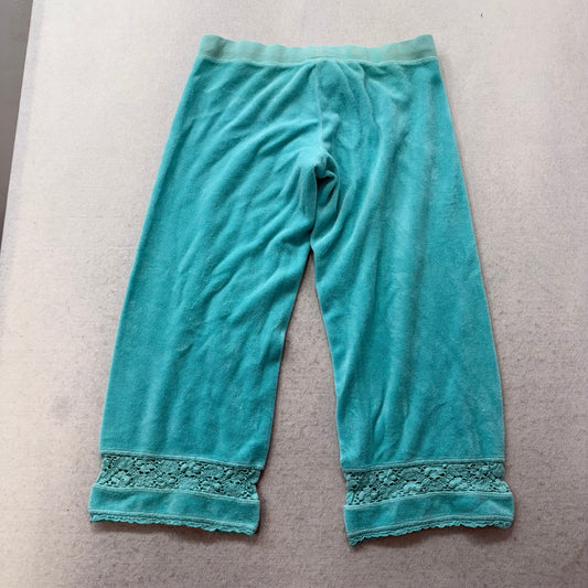 2003 Vintage Juicy Couture Women's Aqua Capri Pant Crochet Lace Trim Y2k Size S