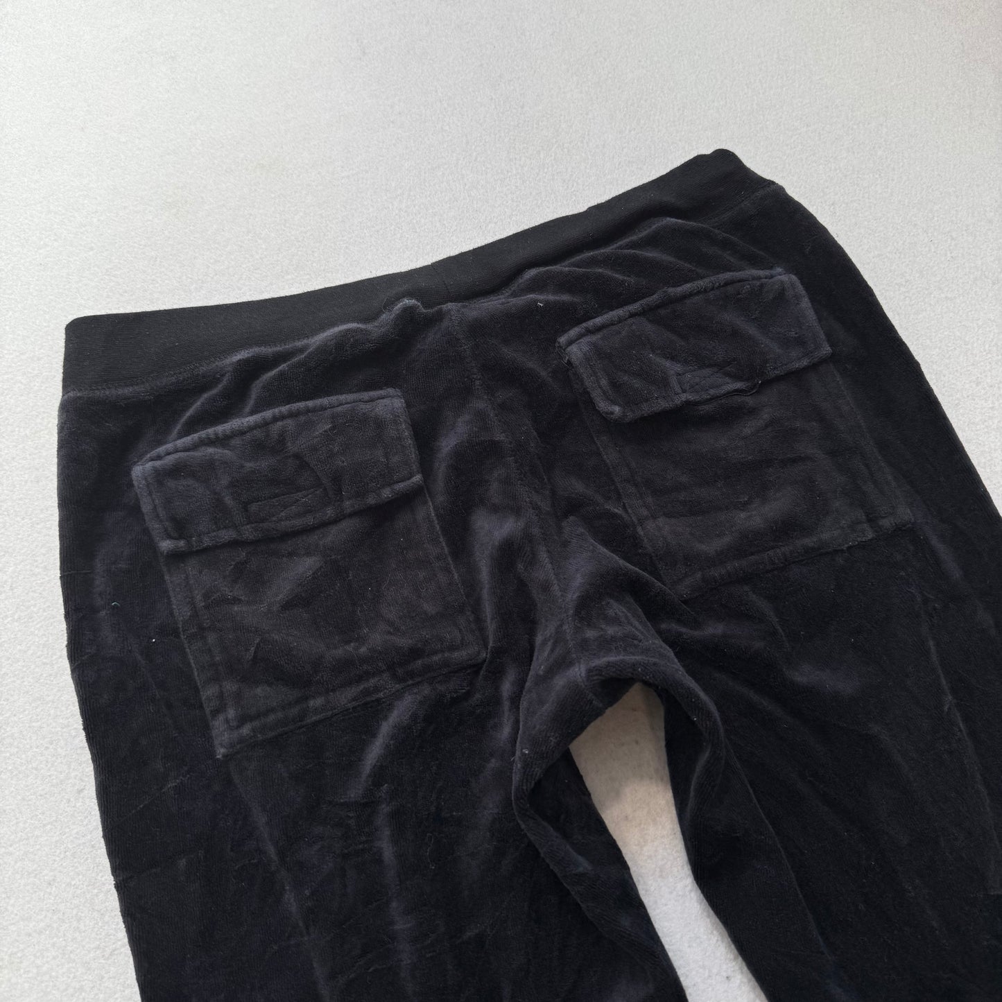 Juicy Couture Women's Black Velour Flared Track Pants Pockets Drawstring Size M